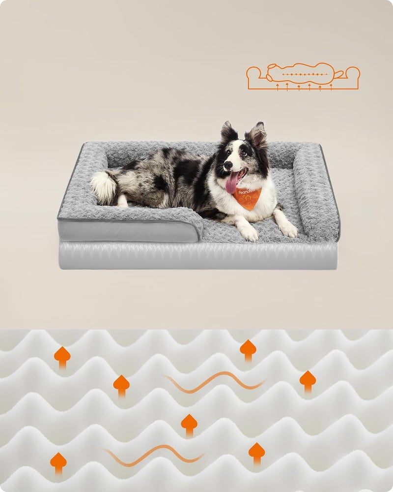 Dog Bed, Pet Bed, Orthopaedic Dog Sofa Bed with Egg Crate Foam, Raised Edges, Removable Washable Cover with Rose Pattern, 106 x 81 x 18 cm, Dove Grey PGW253G01 - Image 3