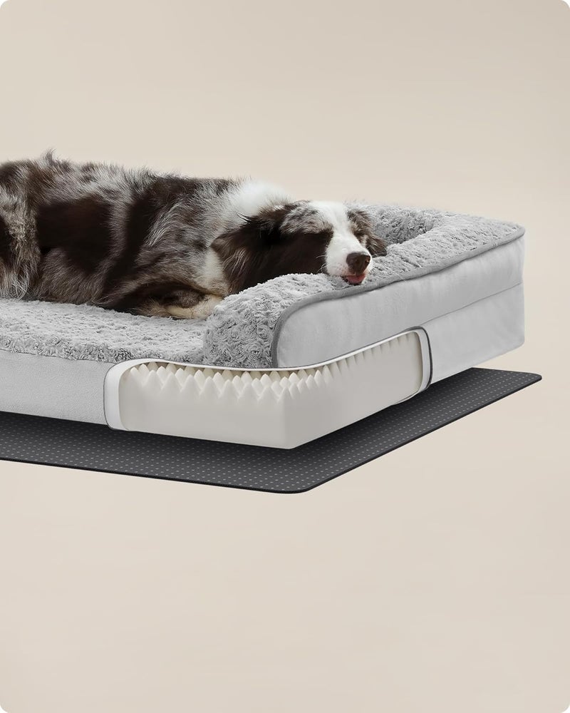 Dog Bed, Pet Bed, Orthopaedic Dog Sofa Bed with Egg Crate Foam, Raised Edges, Removable Washable Cover with Rose Pattern, 106 x 81 x 18 cm, Dove Grey PGW253G01 - Image 5