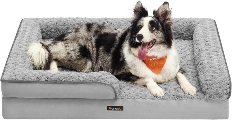 Dog Bed, Pet Bed, Orthopaedic Dog Sofa Bed with Egg Crate Foam, Raised Edges, Removable Washable Cover with Rose Pattern, 106 x 81 x 18 cm, Dove Grey PGW253G01 - Image 1