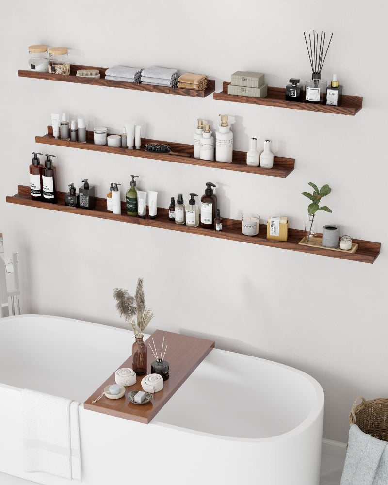 Axeman Oak Picture Ledge Shelf, 36 Inch Floating Shelves Set of 2, Solid Oak Wood Wall Shelves with Lip, Wall Decor Storage for Bedroom Living Room Bathroom Kitchen Nursery Photo Picture, Walnut - Image 5