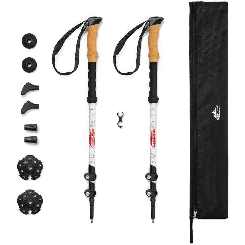 Cascade Mountain Tech Trekking Poles - Carbon Fiber Walking or Hiking Sticks with Quick Adjustable Locks (Set of 2), White - Image 1