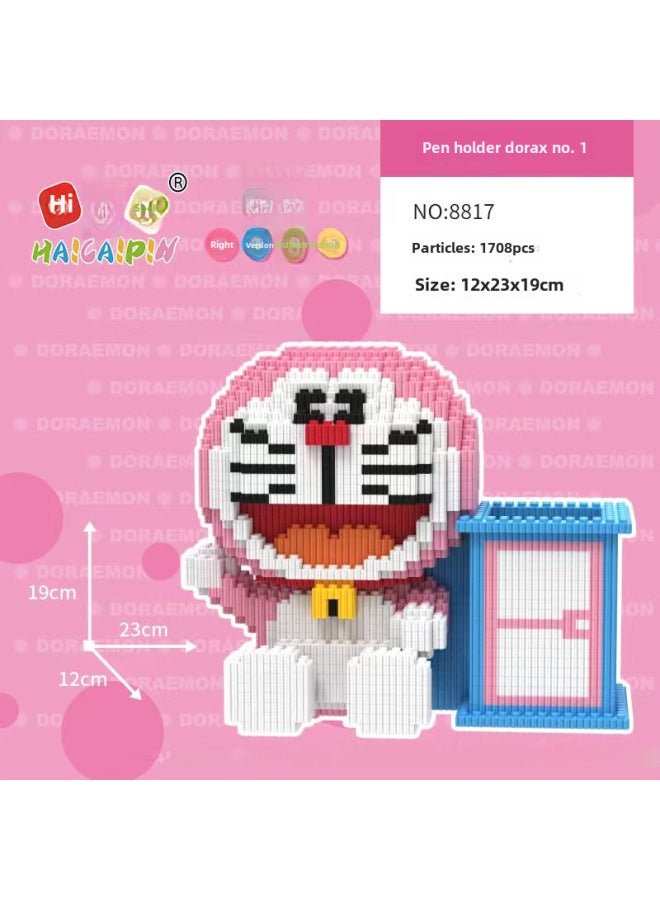 Color Puzzle Version Authentic Doraemon Adult Toys Micro Particle Building Blocks Educational Brain Teaser For Adults-Color:8817 Pen Holder Dora No. 1 - Image 1