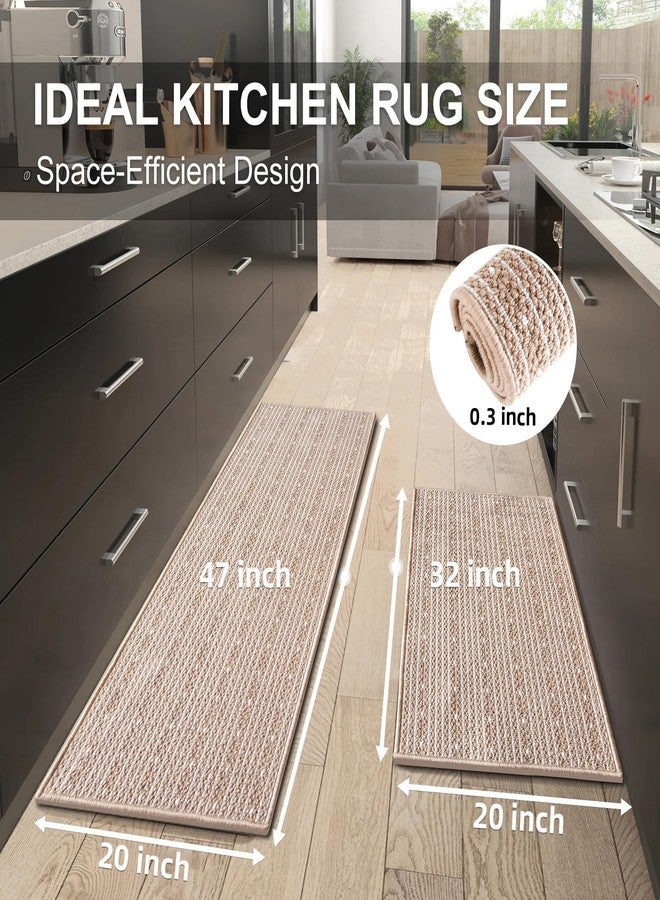 eqivei Kitchen Rugs Washable Non-Skid 2-Piece Set, 20"x47" + 20"x32" Absorbent Soft Floor Mats for Kitchen Sink & Entryway, Decorative Runner, Easy Clean Anti-Fatigue Comfort (Beige) - Image 2
