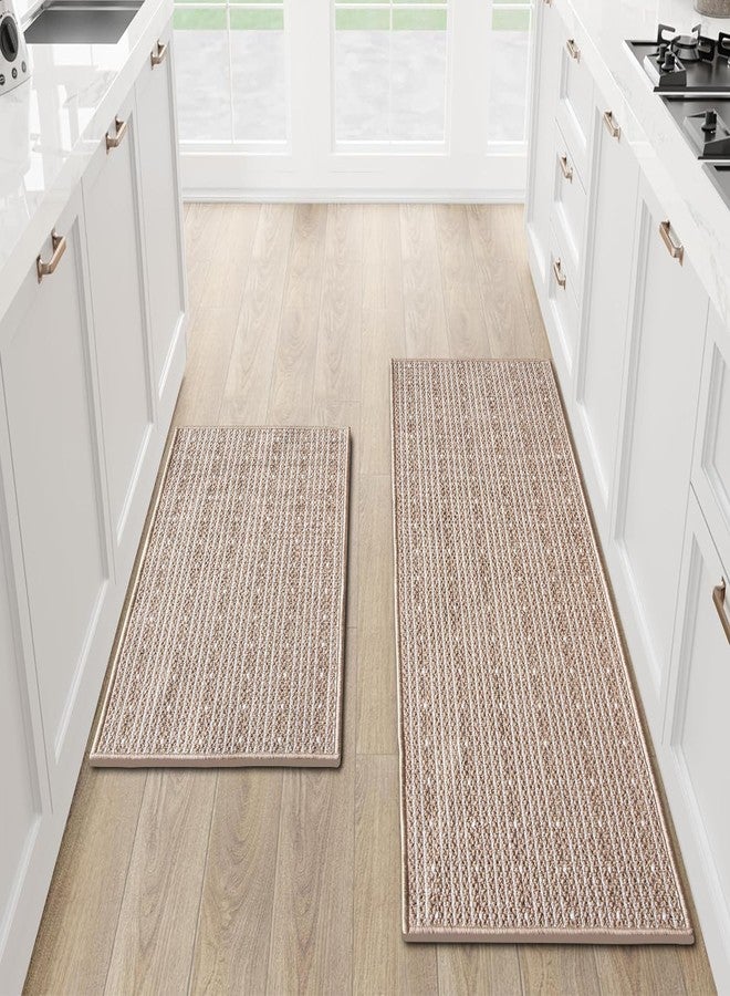 eqivei Kitchen Rugs Washable Non-Skid 2-Piece Set, 20"x47" + 20"x32" Absorbent Soft Floor Mats for Kitchen Sink & Entryway, Decorative Runner, Easy Clean Anti-Fatigue Comfort (Beige) - Image 1