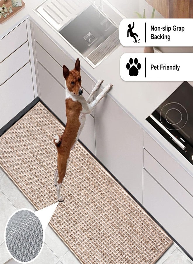 eqivei Kitchen Rugs Washable Non-Skid 2-Piece Set, 20"x47" + 20"x32" Absorbent Soft Floor Mats for Kitchen Sink & Entryway, Decorative Runner, Easy Clean Anti-Fatigue Comfort (Beige) - Image 4