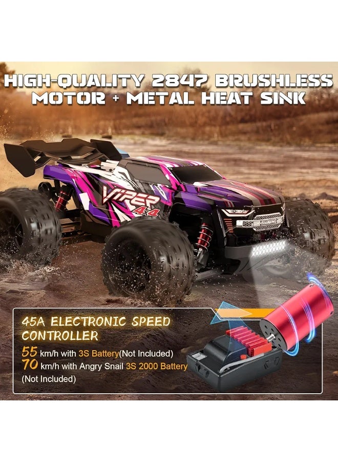 ديرك شاحنة DEERC اللاسلكية بدون فرش، سيارة تحكم عن بعد سريعة تصل سرعتها إلى 42 ميلاً في الساعة للبالغين، شاحنة دفع رباعي لجميع التضاريس، شاحنة وحشية عالية السرعة، لعبة سيارة كهربائية هدية للأطفال والأولاد، بطاريتان ليثيوم بوليمر، سيارة لعبة شاحنة وحشية تعمل بالتحكم عن بعد للأطفال والكبار - Image 4