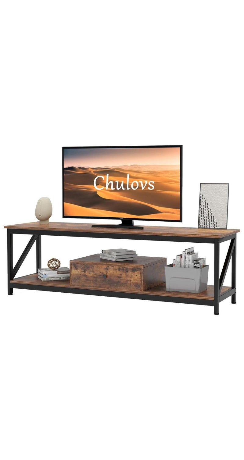 Chulovs Modern TV Stand for 60 inch TV with Storage Shelves, with a Drawer Wide TV Entertainment Center, Wooden TV Table with Metal Frame Sutible for Living Room - Image 1