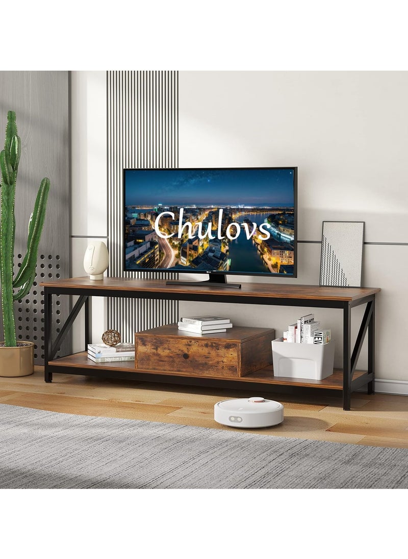 Chulovs Modern TV Stand for 60 inch TV with Storage Shelves, with a Drawer Wide TV Entertainment Center, Wooden TV Table with Metal Frame Sutible for Living Room  - Image 2
