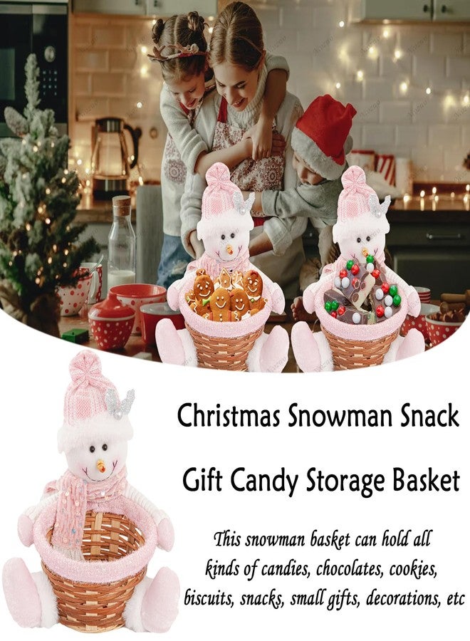 Ncozwo Christmas Candy Cookies Storage Basket Snack Chocolate Woven Holder Basket Xmas Candy Dish Dessert Bowl for Winter Holiday Party Decoration (Pink Snowman) - Image 3