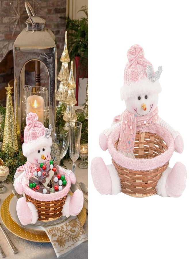 Ncozwo Christmas Candy Cookies Storage Basket Snack Chocolate Woven Holder Basket Xmas Candy Dish Dessert Bowl for Winter Holiday Party Decoration (Pink Snowman) - Image 1