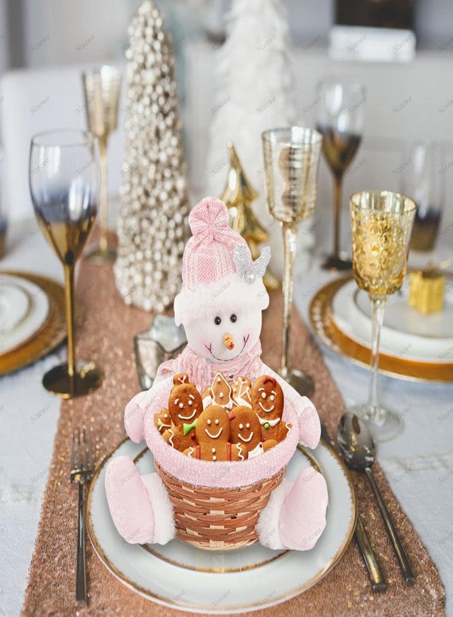 Ncozwo Christmas Candy Cookies Storage Basket Snack Chocolate Woven Holder Basket Xmas Candy Dish Dessert Bowl for Winter Holiday Party Decoration (Pink Snowman) - Image 4