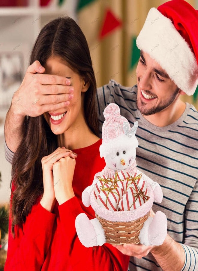 Ncozwo Christmas Candy Cookies Storage Basket Snack Chocolate Woven Holder Basket Xmas Candy Dish Dessert Bowl for Winter Holiday Party Decoration (Pink Snowman) - Image 2