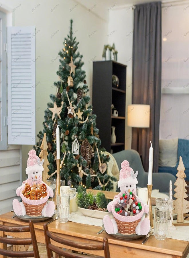 Ncozwo Christmas Candy Cookies Storage Basket Snack Chocolate Woven Holder Basket Xmas Candy Dish Dessert Bowl for Winter Holiday Party Decoration (Pink Snowman) - Image 5