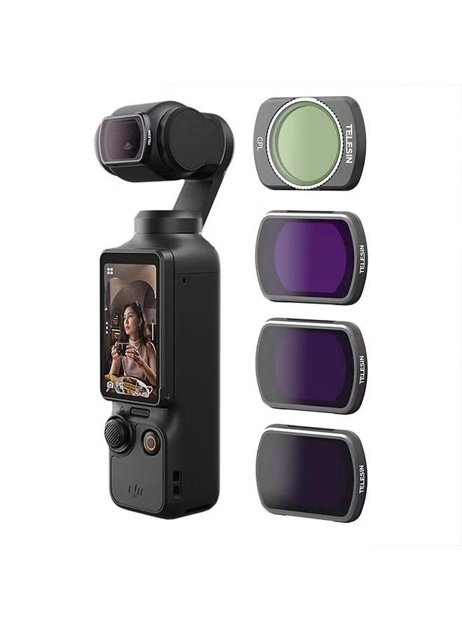 TELESIN Magnetic Lens Fitler Kit for DJI Pocket 3 Accessories, 4-Pack CPL ND16 ND64 ND256 Neutral Density Polarizing HD Ultra Thin Corning Glass Lens Protector Bundle Kit for Osmo Pocket 3 Combo - Image 1