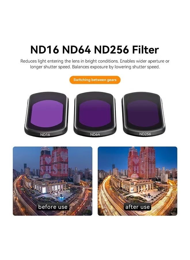 TELESIN Magnetic Lens Fitler Kit for DJI Pocket 3 Accessories, 4-Pack CPL ND16 ND64 ND256 Neutral Density Polarizing HD Ultra Thin Corning Glass Lens Protector Bundle Kit for Osmo Pocket 3 Combo - Image 2