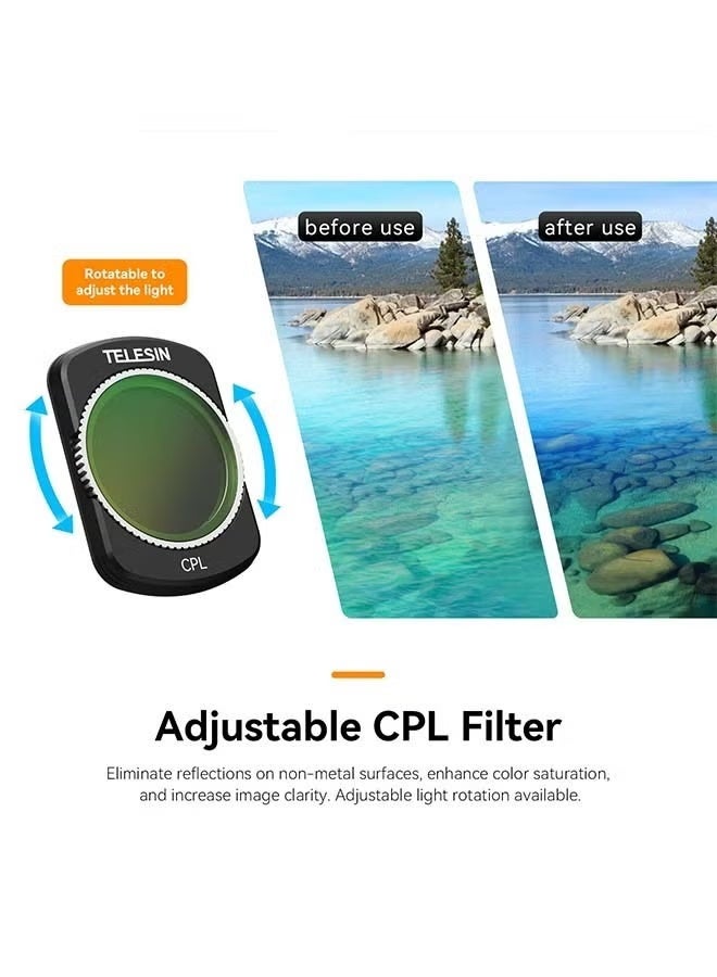 TELESIN Magnetic Lens Fitler Kit for DJI Pocket 3 Accessories, 4-Pack CPL ND16 ND64 ND256 Neutral Density Polarizing HD Ultra Thin Corning Glass Lens Protector Bundle Kit for Osmo Pocket 3 Combo - Image 3