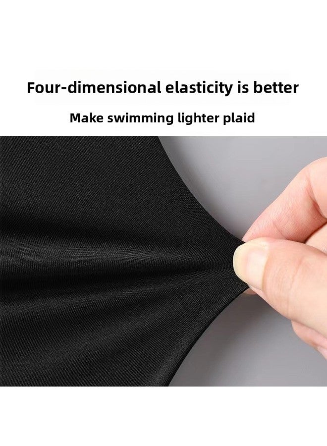 Generic Swimwear Men's Suit Teenager Adult Large Size Double Layer Swimming Trunks Short Sleeve Top Men's Training Clothing Swimwear-Color:80859 Gray Double-layer Swimming Trunks Suit- - Image 5
