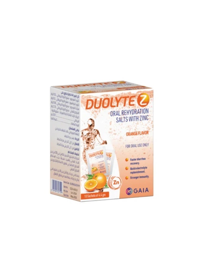 DUOLYTEZ أملاح الإماهة الفموية بالزنك، بنكهة البرتقال، 10 أكياس × 4.4 جم
