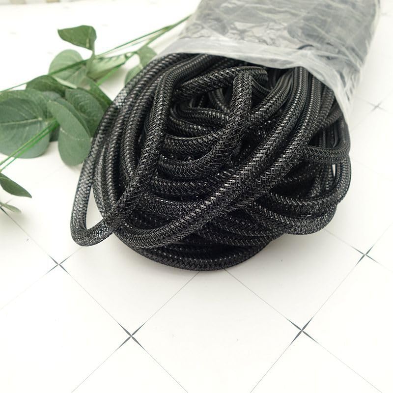 YYCRAFT One Roll 30 Yards Solid Mesh Tube Deco Flex for Wreaths Cyberlox CRIN Crafts 8mm 3/8-Inch (Shinny Black) - Image 2