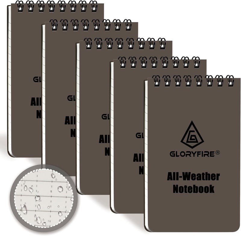 GLORYFIRE Waterproof Notebook Tactical All-Weather Spiral Memo Paper Notepad with Waterproof Grid Paper for Outdoor Activities Recording 3"x5" (5pcs) - Image 1