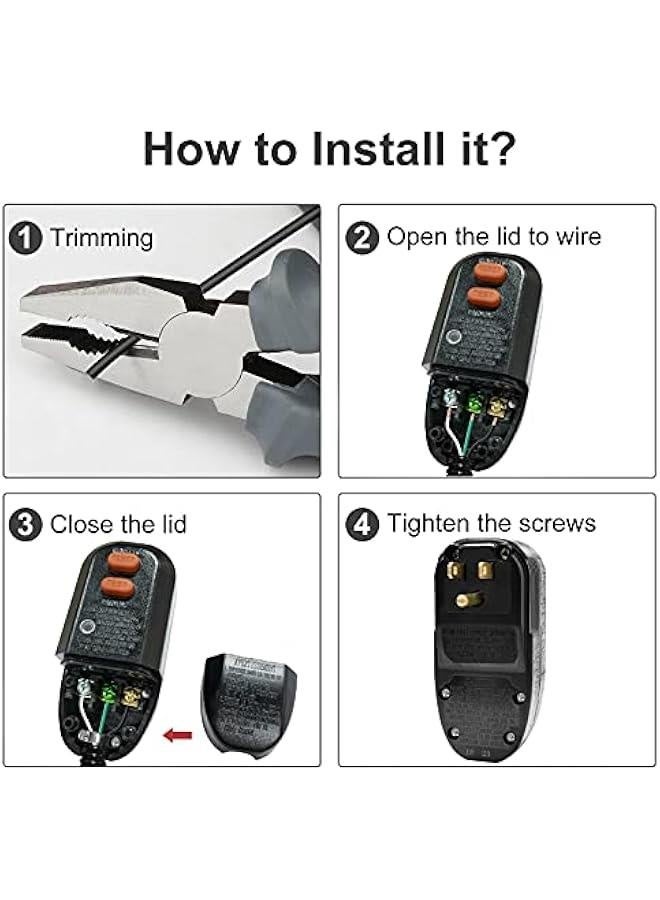 GFCI Replacement Plug Assembly with Ground Fault Circuit Interrupter Safety RCD Protection for Pool Pump, Power Pressure Washer, Air Conditioner, Hair Dryer, etc (10Amp, 3 Wires) - Image 3
