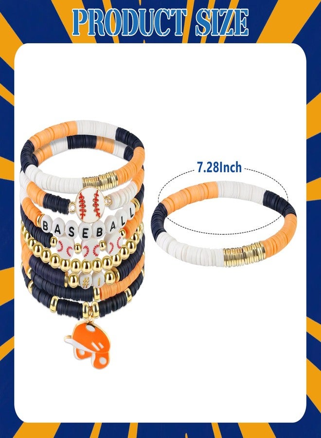 AKAIXI Baseball Clay Beaded Stretch Bracelets, Game Day Friendship Baseball Sport Fan Bracelet for for Sports Game Team Coach Mom Women Men Jewelry Accessories Gifts (Orange Blue and White) - Image 3