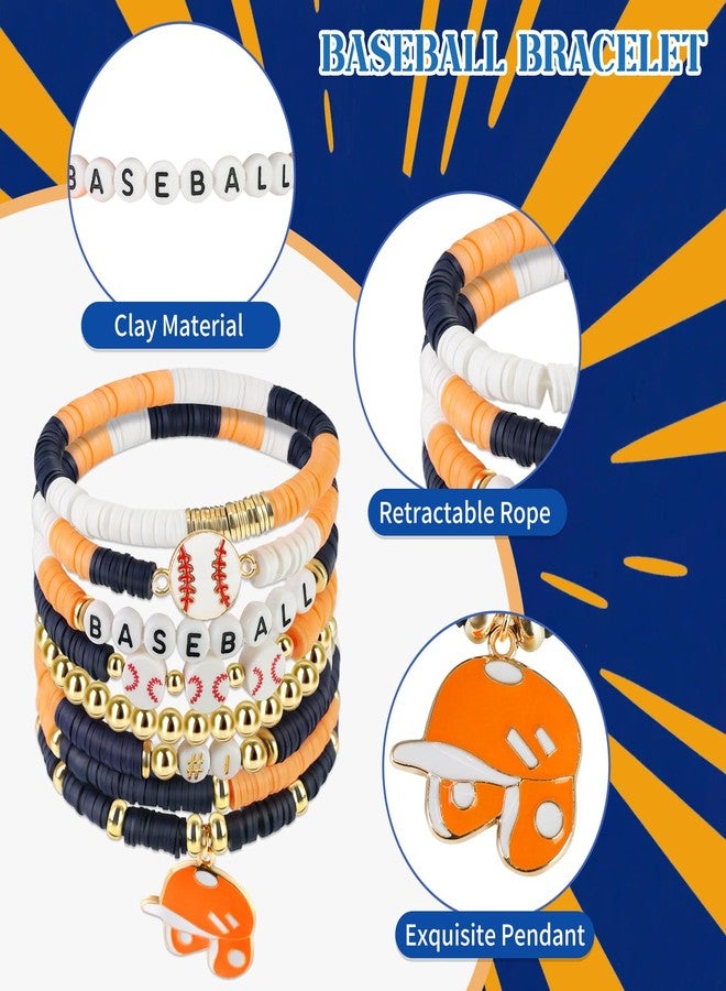 AKAIXI Baseball Clay Beaded Stretch Bracelets, Game Day Friendship Baseball Sport Fan Bracelet for for Sports Game Team Coach Mom Women Men Jewelry Accessories Gifts (Orange Blue and White) - Image 4