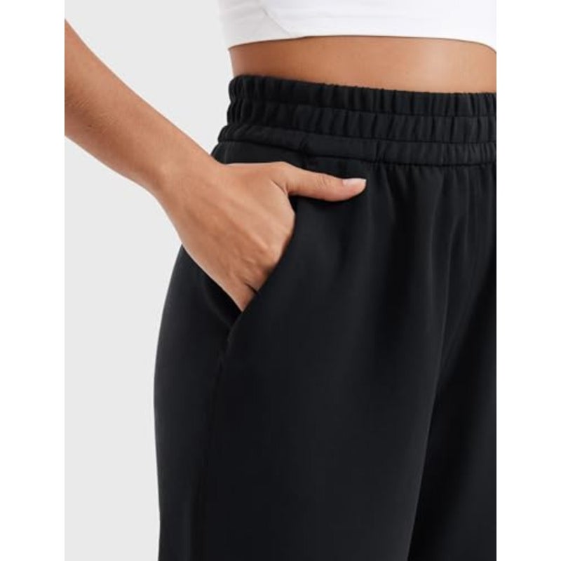 Lounge and travel sweatpants for women, modal fabric, black, ultra-soft wide-leg high-waisted design with pockets and drawstring - Image 4