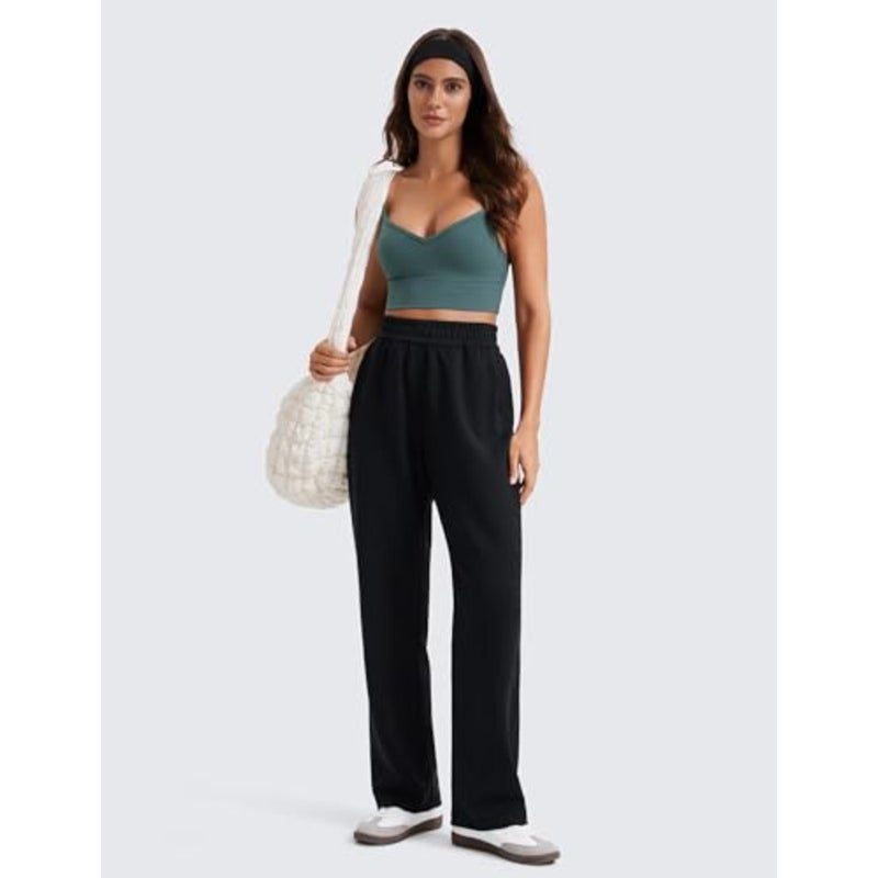 Lounge and travel sweatpants for women, modal fabric, black, ultra-soft wide-leg high-waisted design with pockets and drawstring - Image 3