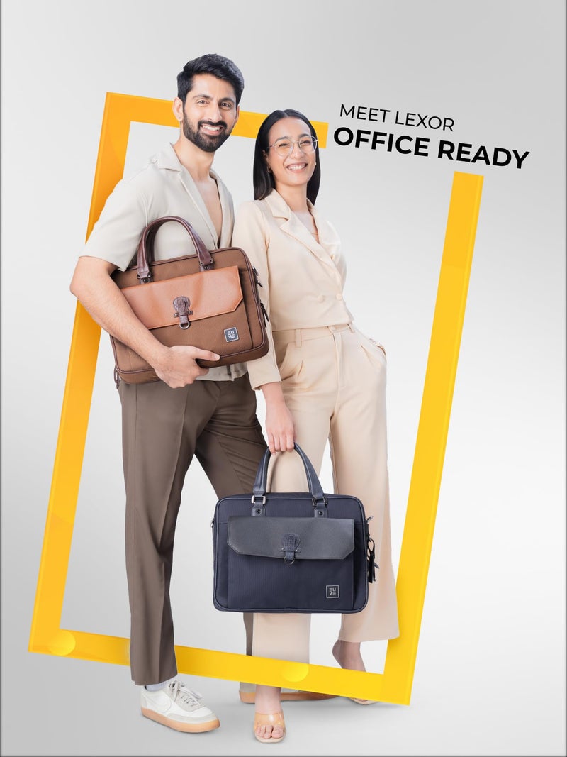 EUME Lexor Laptop Bag for Men | Office Bag for Men & Women | with Padded Compartment | Vegan Leather & Nylon Fabric | Fits Up to 15.6" Laptop & MacBook, 13L, Midnight Blue - Image 2