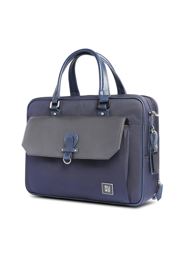 EUME Lexor Laptop Bag for Men | Office Bag for Men & Women | with Padded Compartment | Vegan Leather & Nylon Fabric | Fits Up to 15.6" Laptop & MacBook, 13L, Midnight Blue - Image 4
