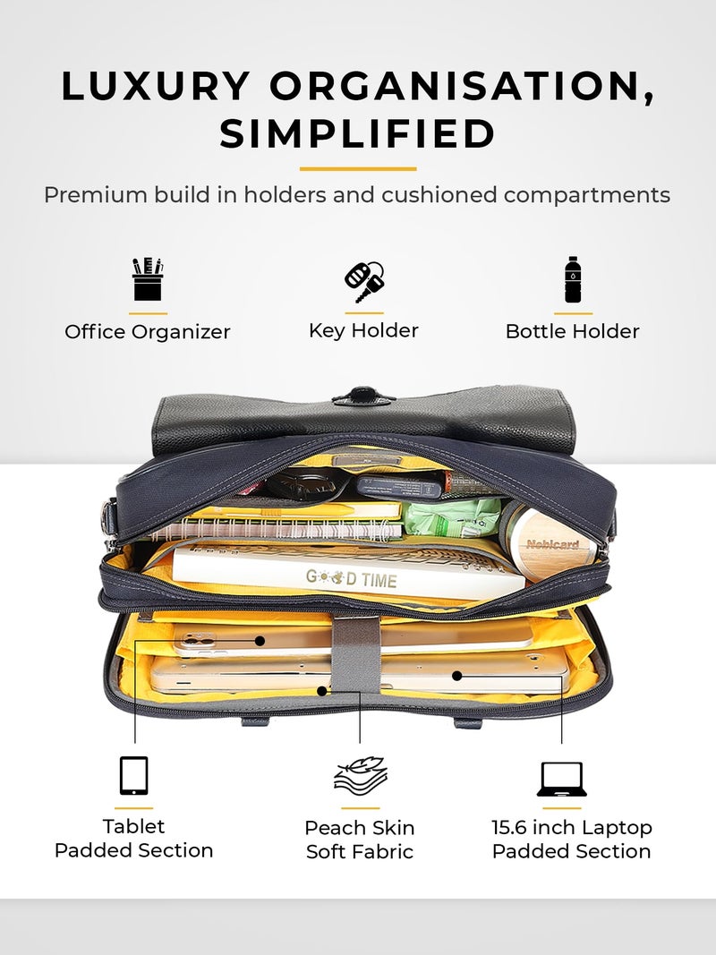 EUME Lexor Laptop Bag for Men | Office Bag for Men & Women | with Padded Compartment | Vegan Leather & Nylon Fabric | Fits Up to 15.6" Laptop & MacBook, 13L, Midnight Blue - Image 3
