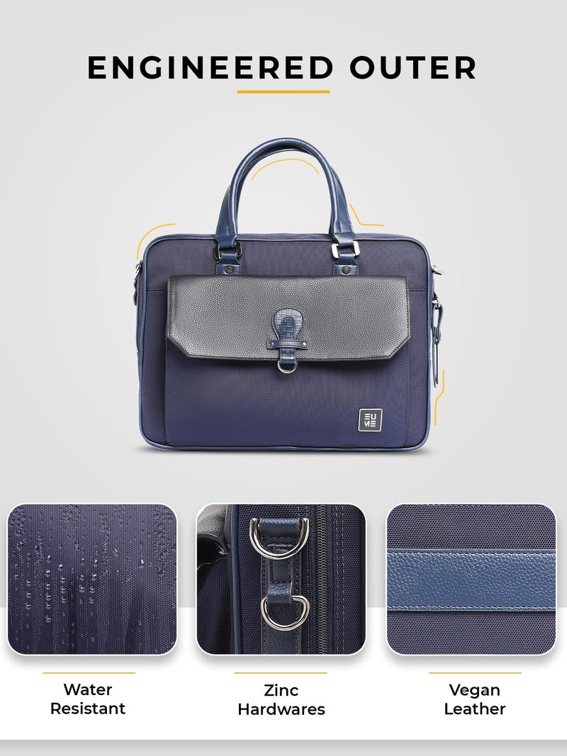EUME Lexor Laptop Bag for Men | Office Bag for Men & Women | with Padded Compartment | Vegan Leather & Nylon Fabric | Fits Up to 15.6" Laptop & MacBook, 13L, Midnight Blue - Image 5