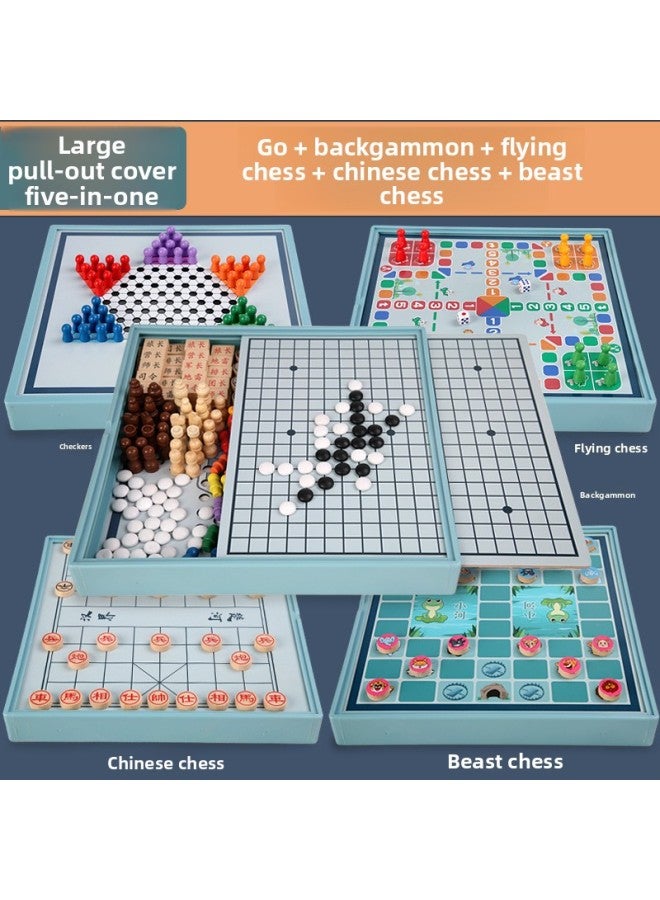 Wooden Children's Student Educational Nine-In-One Multi-Functional Game Chess, Checkers, Flying Chess, Backgammon, Beast Chess Toy