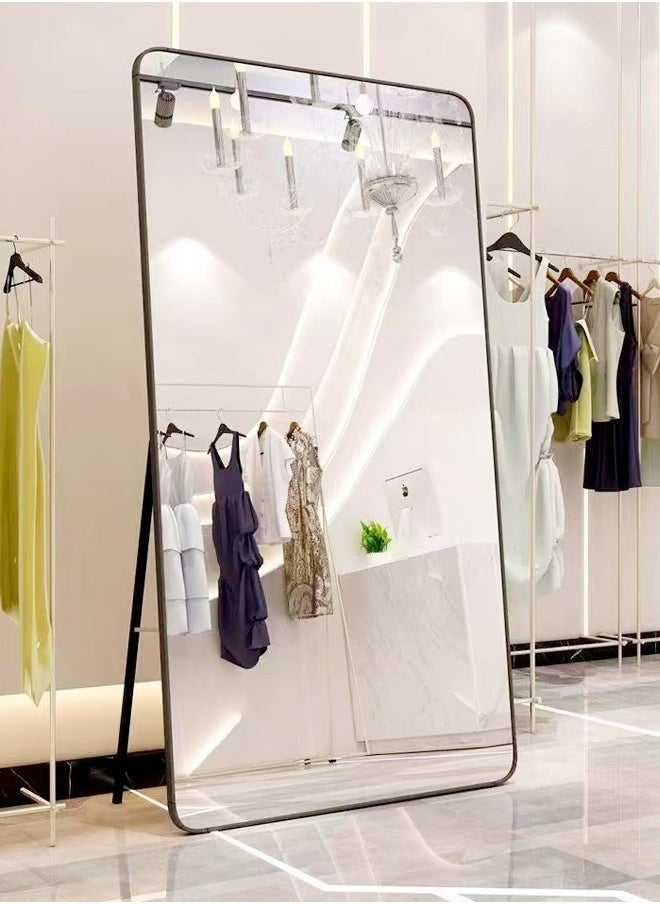 Raffine Multipurpose Use Rectangular Shape Design Wide Full Length Mirror Standing Hanging or Leaning Against Wall Large Bedroom Floor Mirror Dressing Mirror Wall-Mounted Full Body Mirror Round Corner Durable Metal Frame Support Decorative Mirror for Living Room Home Shops 50x160 cm  - Image 3