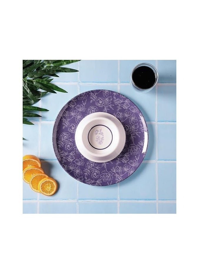 Beauenty - Melamine Pasta Plate Chip And Dip Set Round Serving Tray 2 Pack Chip Party Plate Serving Tray With Sauce Divider Innovative Multi Use Versatile Convenient For Party Blue - Image 1