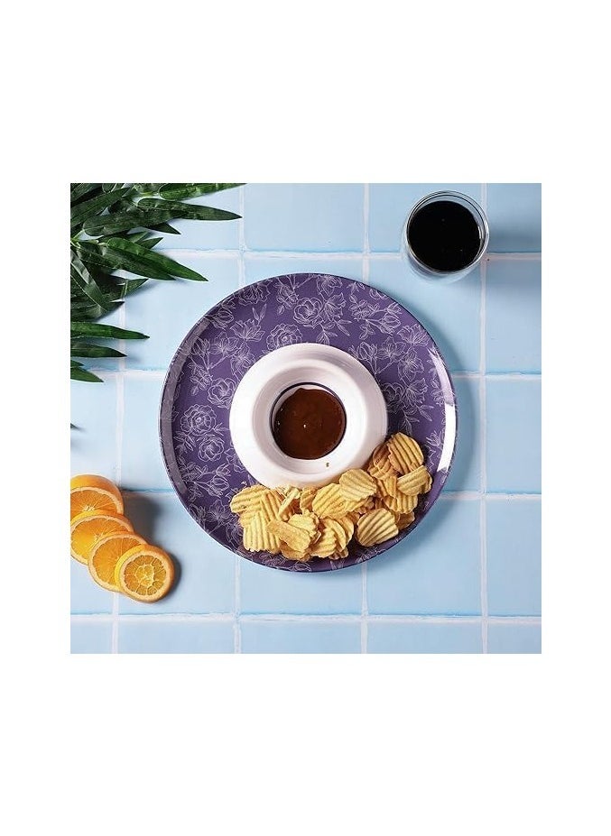 Beauenty - Melamine Pasta Plate Chip And Dip Set Round Serving Tray 2 Pack Chip Party Plate Serving Tray With Sauce Divider Innovative Multi Use Versatile Convenient For Party Blue - Image 1