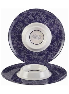 Melamine Pasta Plate Chip And Dip Set Round Serving Tray 2 Pack Chip Party Plate Serving Tray With Sauce Divider Innovative Multi Use Versatile Convenient For Party Blue