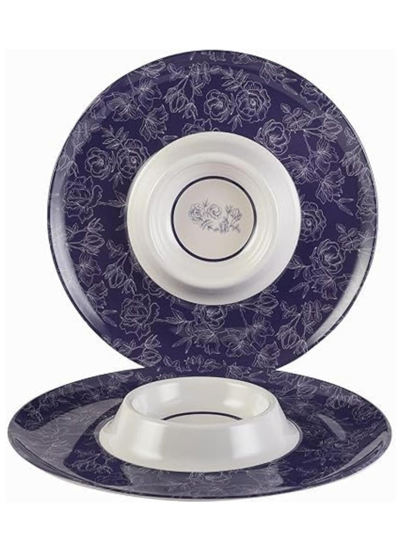 Beauenty - Melamine Pasta Plate Chip And Dip Set Round Serving Tray 2 Pack Chip Party Plate Serving Tray With Sauce Divider Innovative Multi Use Versatile Convenient For Party Blue - Image 1