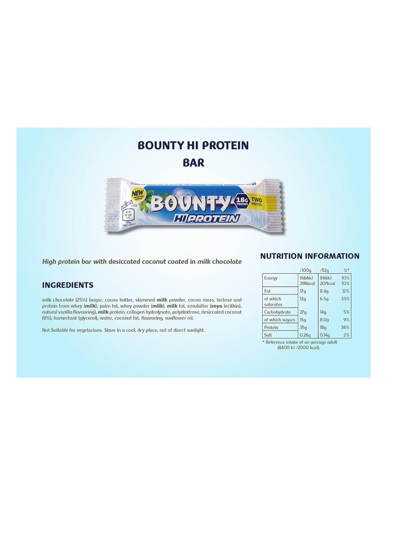 Bounty Hi Protein Coconut Bar 52g Pack of 12 - Image 3