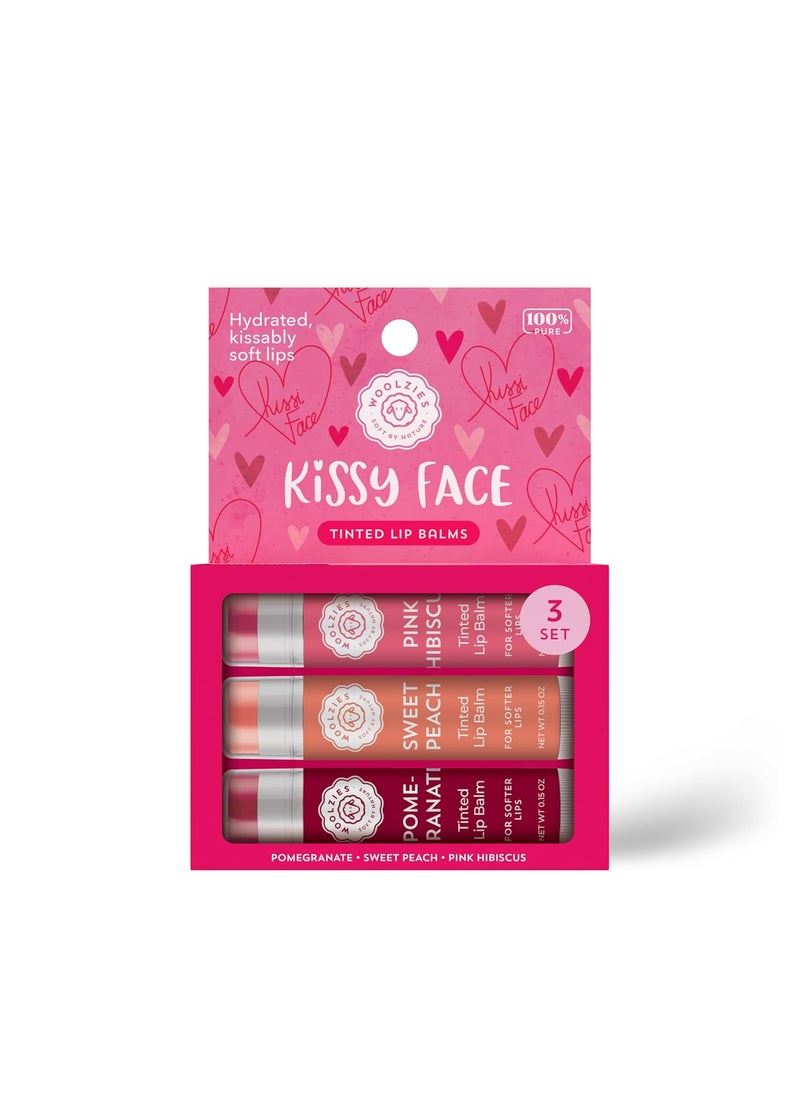 Woolzies - Tinted Lip Balm Set AllNatural Shea Butter Beeswax Coconut Oil Vitamin E Infused Lip Moisturizer Care Treatment 3 Pack Kissy Face - Image 1