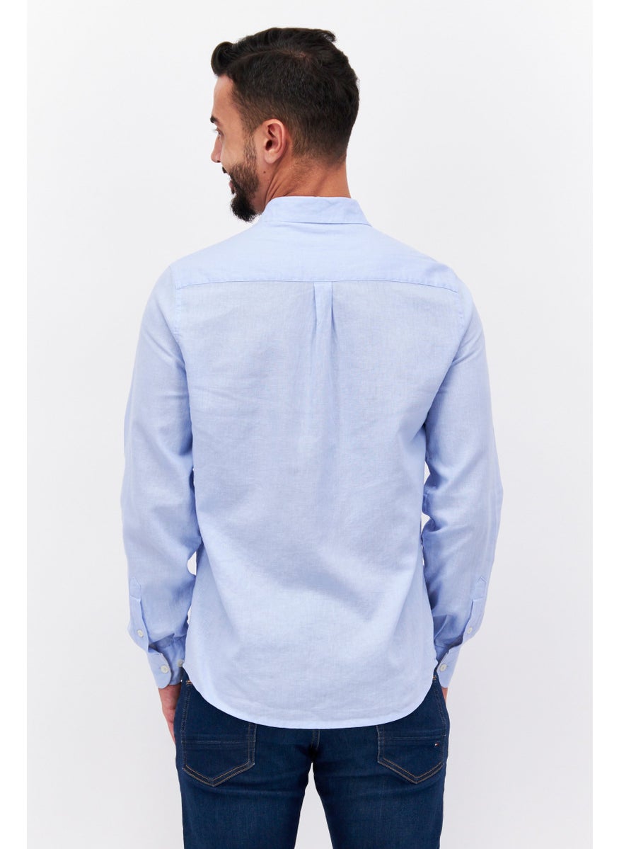 Sorbino Men Regular Fit Solid Long Sleeve Casual Shirt, Sky Blue  - Image 4