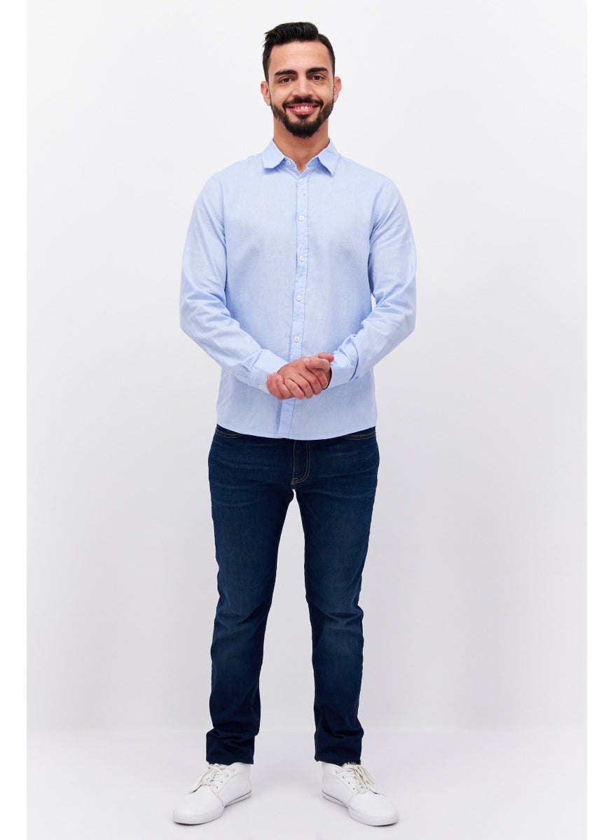 Sorbino Men Regular Fit Solid Long Sleeve Casual Shirt, Sky Blue  - Image 3