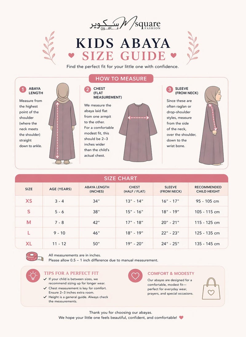 MSquare Fashion Kids Abaya With Sheila I Elegant Beige Barbie Crepe Modest Wear for Girls - Image 3