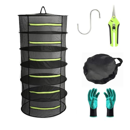Bysameyee 6-Layer Herb Drying Rack, 2ft Plant Hanging Mesh Dry Net with Green Zippers and Bonus Hook - Image 1