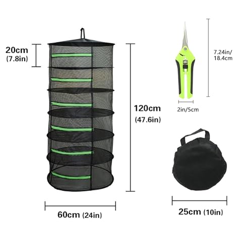 Bysameyee 6-Layer Herb Drying Rack, 2ft Plant Hanging Mesh Dry Net with Green Zippers and Bonus Hook - Image 3