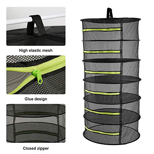 Bysameyee 6-Layer Herb Drying Rack, 2ft Plant Hanging Mesh Dry Net with Green Zippers and Bonus Hook - Image 2