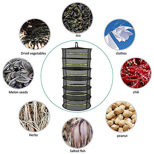 Bysameyee 6-Layer Herb Drying Rack, 2ft Plant Hanging Mesh Dry Net with Green Zippers and Bonus Hook - Image 5