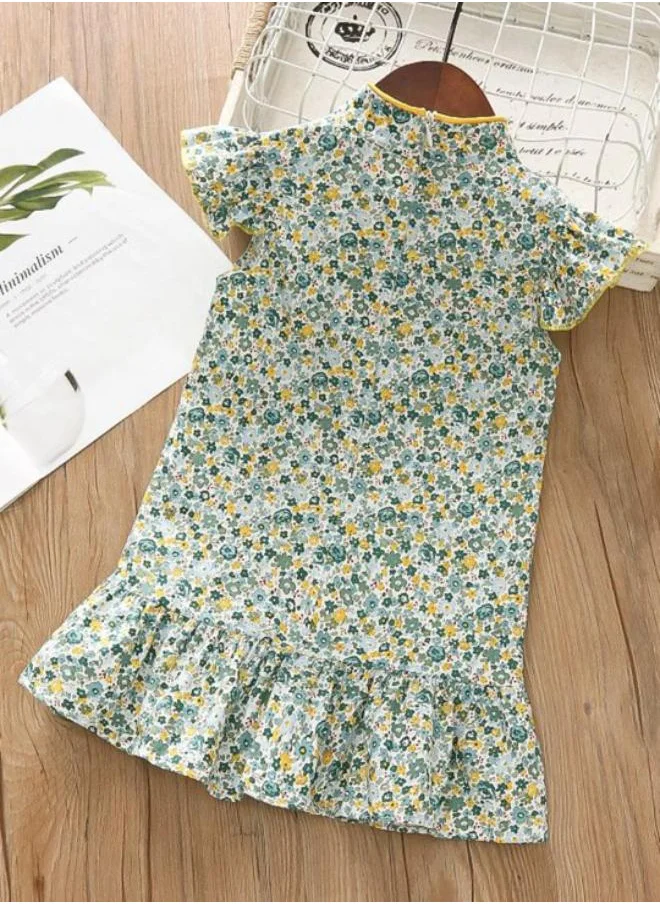 YUNIQEE Green A-Line V Neck Floral Dress