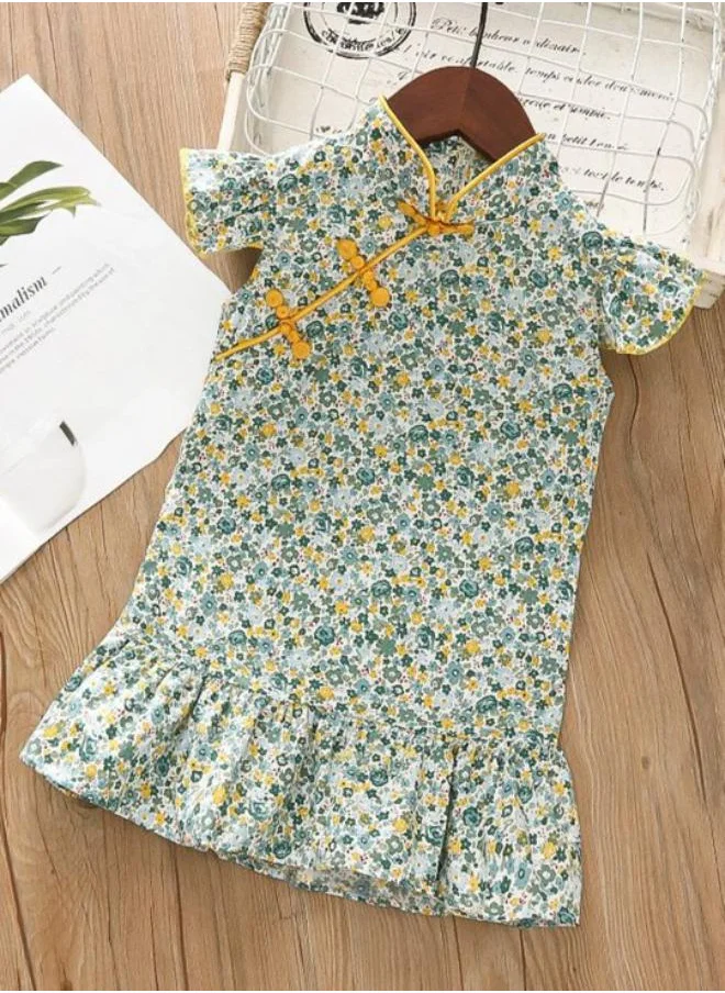 YUNIQEE Green A-Line V Neck Floral Dress